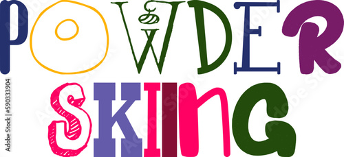 Powder Skiing Calligraphy Illustration for Banner, Newsletter, Decal, Magazine