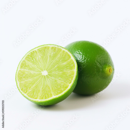 Fototapeta Naklejka Na Ścianę i Meble -  Close-up of a vibrant green lime segment isolated on white background with clean cutout. Ideal for food blogs, menus or promotional materials.




