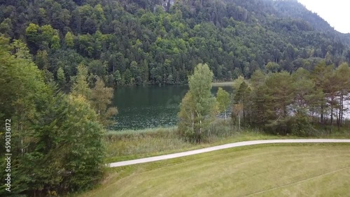 lake beautiful landscape in summer to early autumn sunny day morning. 