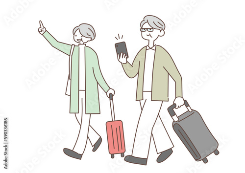 旅行に出かける老夫婦