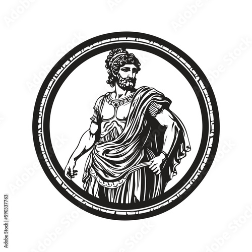 ancient greek figure, vintage logo concept black and white color, hand drawn illustration