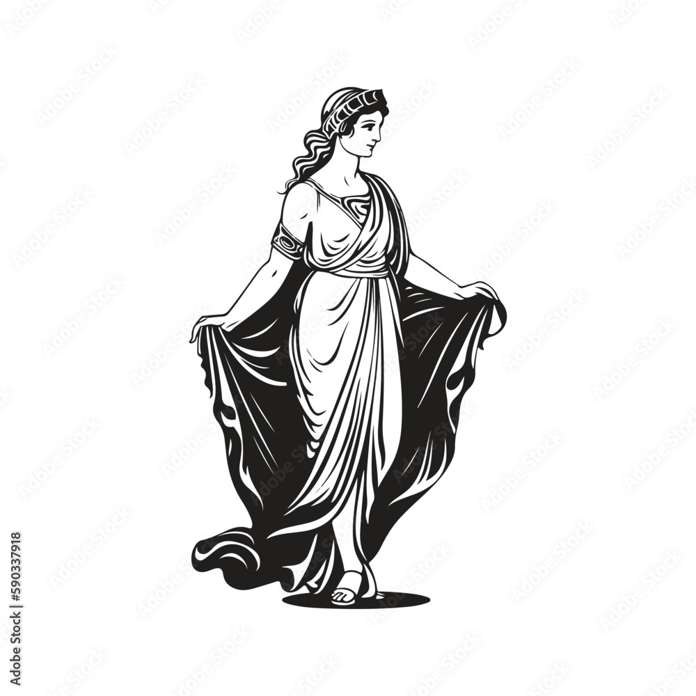 ancient greek figure, vintage logo concept black and white color, hand drawn illustration
