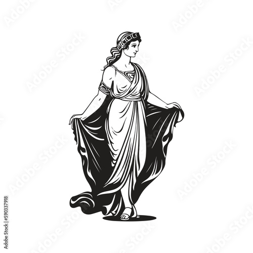 ancient greek figure  vintage logo concept black and white color  hand drawn illustration