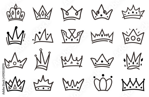 Crown line icons vintage doodle illustration. set of crown icon. editable file.