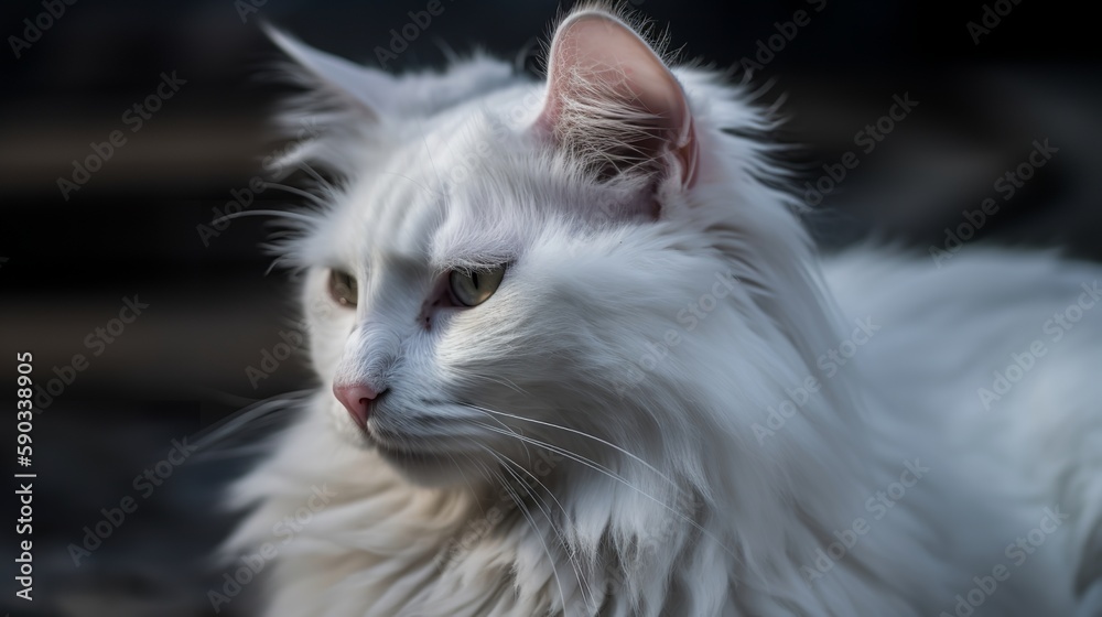 Fototapeta premium Gorgeous Turkish Angora grooming itself