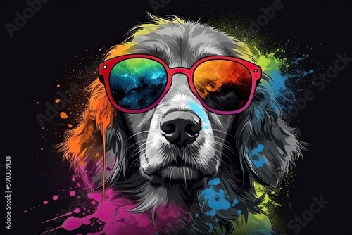 dog in sunglasses realistic with paint splatter abstract   © PinkiePie