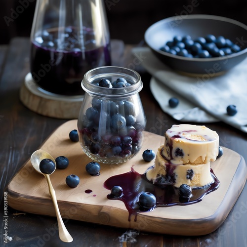 Zabaglione ice-cream with balsamic blueberries - generative AI