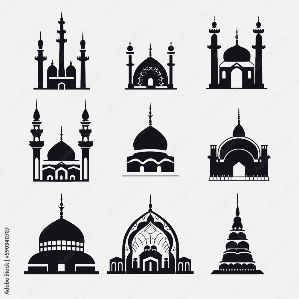 A mosque logo vector typically represents a visual symbol or emblem that is used to identify a mosque or Islamic organization