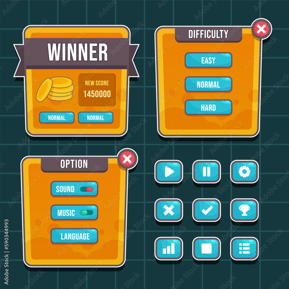 Button set designed game user interface (GUI) for video games, computers. Button set designed game user interface (GUI) for video games, computers.