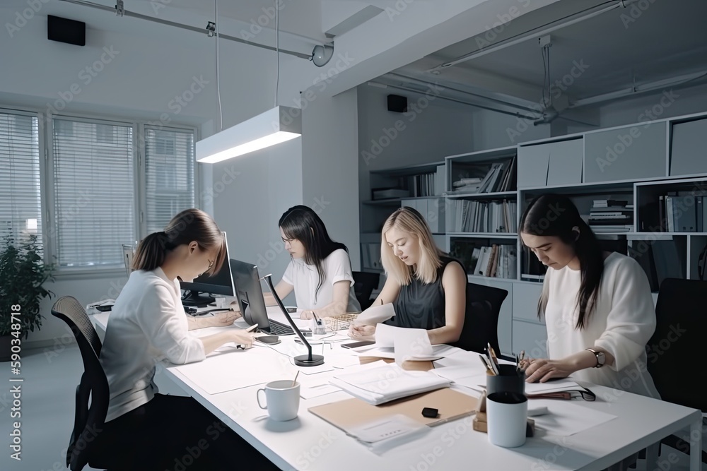 Diverse group of professionals collaborate on a project working together. Generative AI Diverse group of professionals collaborate on a project working together. Generative AI