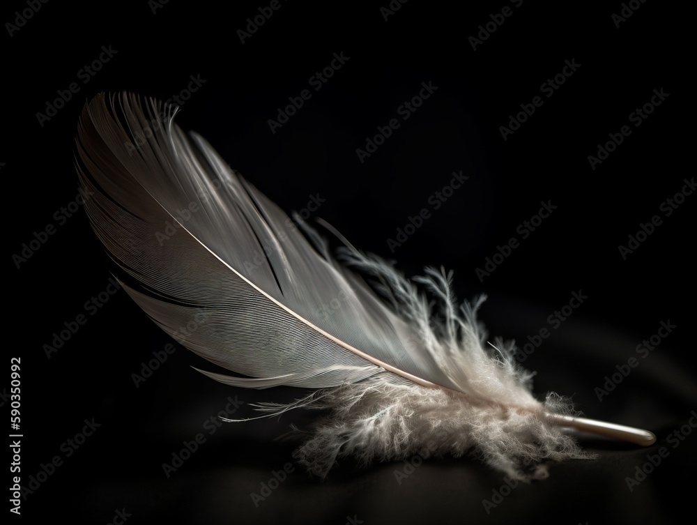 Obraz premium A single, white feather on a dark background
