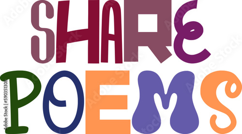 Share Poems Typography Illustration for Book Cover, Bookmark , Icon, Gift Card