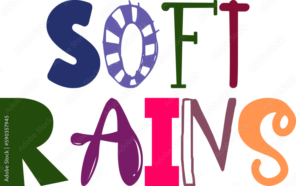 Soft Rains Typography Illustration for Postcard , Social Media Post, Label, Motion Graphics