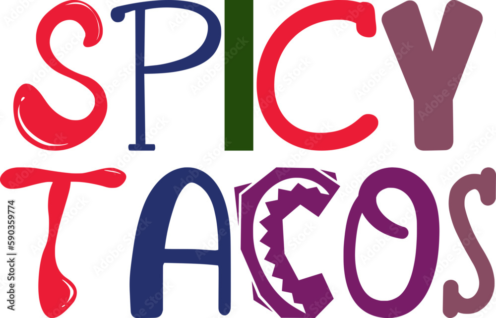 Fototapeta premium Spicy Tacos Typography Illustration for Banner, Gift Card, Magazine, Poster