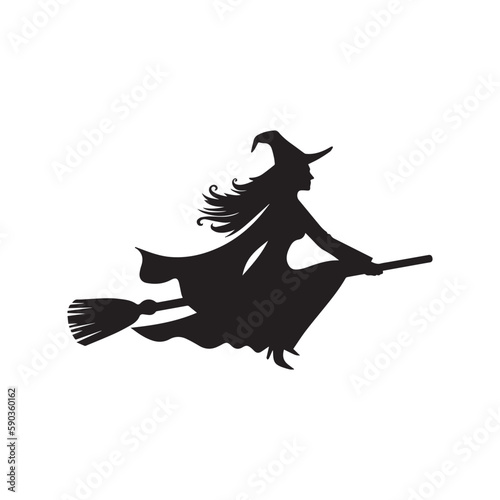 witch on broomstick vector icon