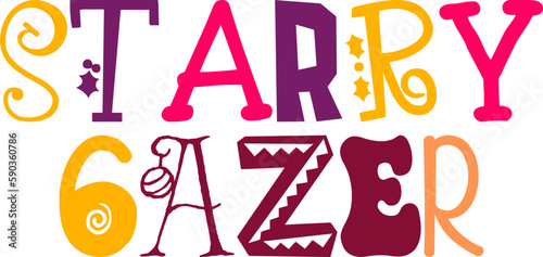 Starry Gazer Hand Lettering Illustration for Mug Design, Packaging, Logo, Stationery