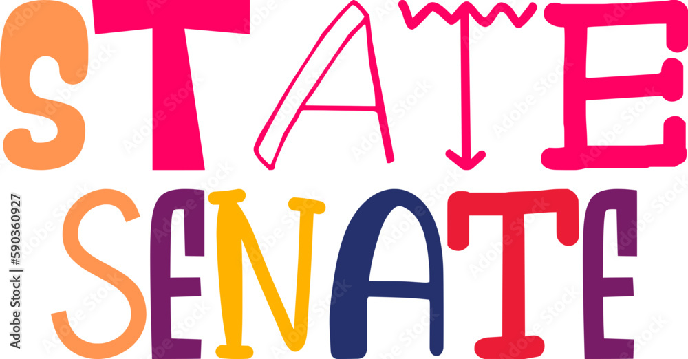 State Senate Hand Lettering Illustration for Gift Card, Bookmark , Social Media Post, Presentation 