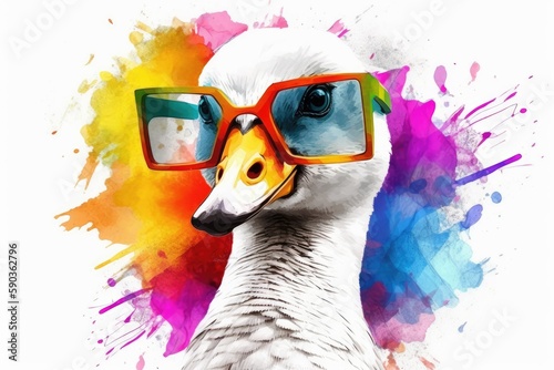 goose in sunglasses realistic with paint splatter abstract photo