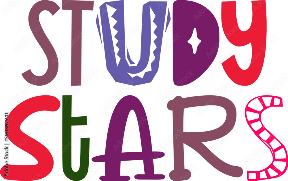 Study Stars Hand Lettering Illustration for Gift Card, Book Cover, Newsletter, Packaging