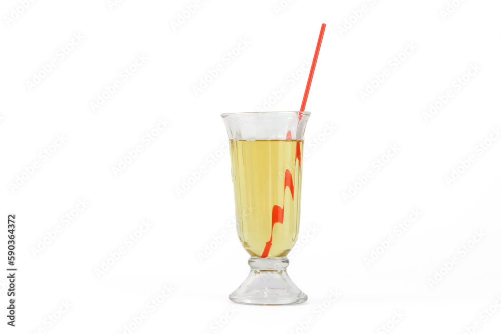 yellow apple-flavored Carbonated Drinks in Tall Glass with a red straw yellow apple-flavored Carbonated Drinks in Tall Glass with a red straw
