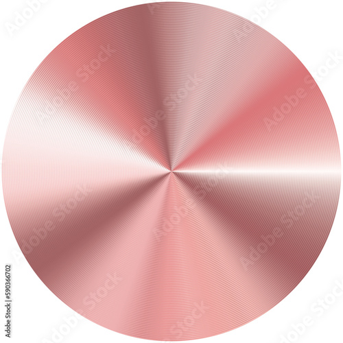 Rose Gold conical foil texture background. Vector golden conic metal pattern. Smooth circle gradient in rosegold pink border, frame, medal, polished metal, 