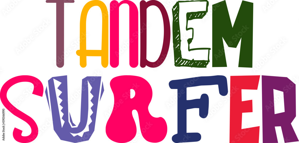 Tandem Surfer Typography Illustration for Presentation , Sticker , Decal, Packaging