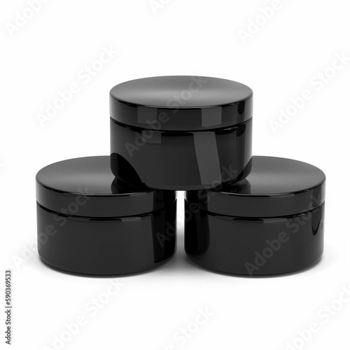 3D rendering black plastic cosmetic jar for cream, butter, scrub, gel, powder, wax. Body butter, Realistic packaging mock up template