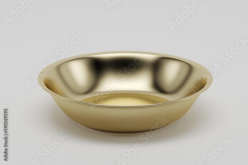 Photography Reflective Glossy Empty gold bowl on white background isolated 3D Render