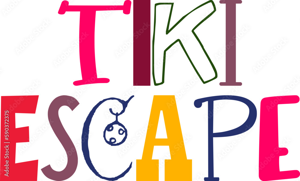 Tiki Escape Hand Lettering Illustration for Mug Design, Logo, Infographic, Sticker 