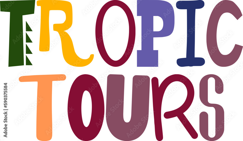 Tropic Tours Calligraphy Illustration for Magazine, Gift Card, Postcard , Social Media Post