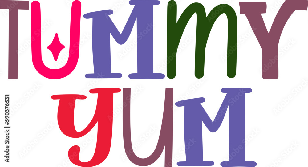Tummy Yum Hand Lettering Illustration for Label, Newsletter, Flyer, Logo
