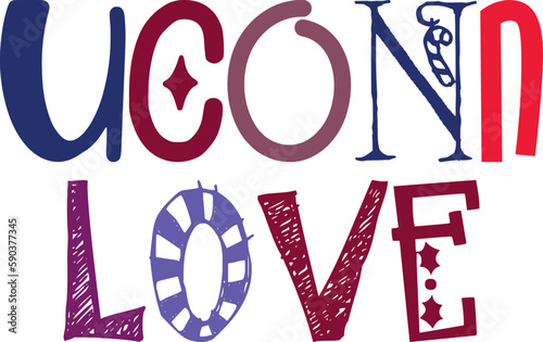 Uconn Love Typography Illustration for Postcard , T-Shirt Design, Mug Design, Presentation  photo