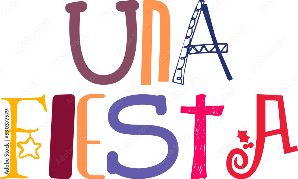 Una Fiesta Typography Illustration for Newsletter, Banner, Gift Card, Poster