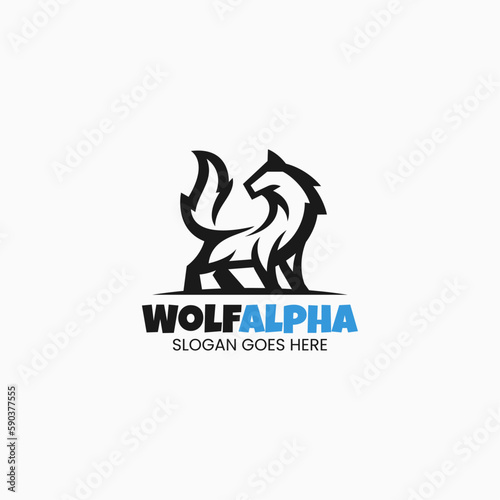 Vector Logo Illustration Wolf Line Art Style.