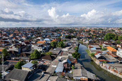 Aerial view of the most populated urban area in West Denpasar, Bali, Indonesia.