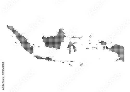 An abstract representation of Indonesia,Indonesia map made using a mosaic of black dots. Illlustration suitable for digital editing and large size prints. 