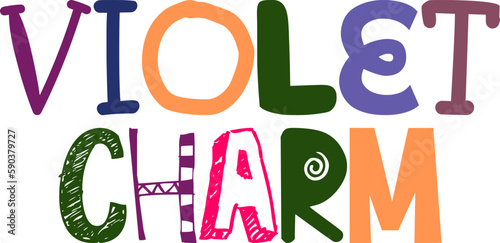 Violet Charm Typography Illustration for Stationery, Sticker , Bookmark , Decal