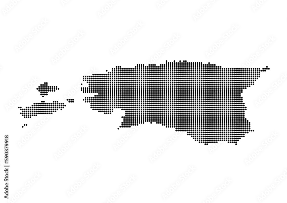 An abstract representation of Estonia,Estonia map made using a mosaic of black dots. Illlustration suitable for digital editing and large size prints. 