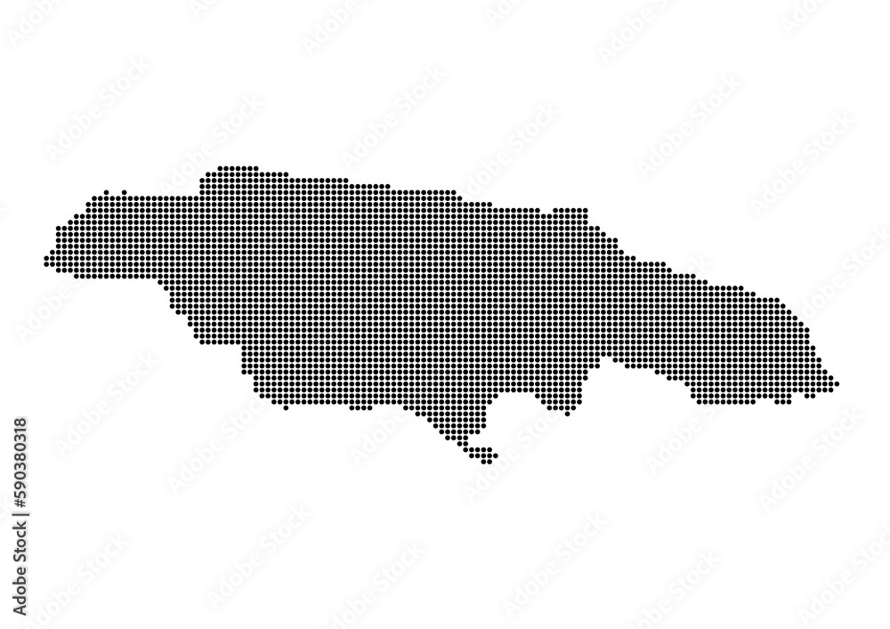 An abstract representation of Jamaica,Jamaica map made using a mosaic of black dots. Illlustration suitable for digital editing and large size prints. 