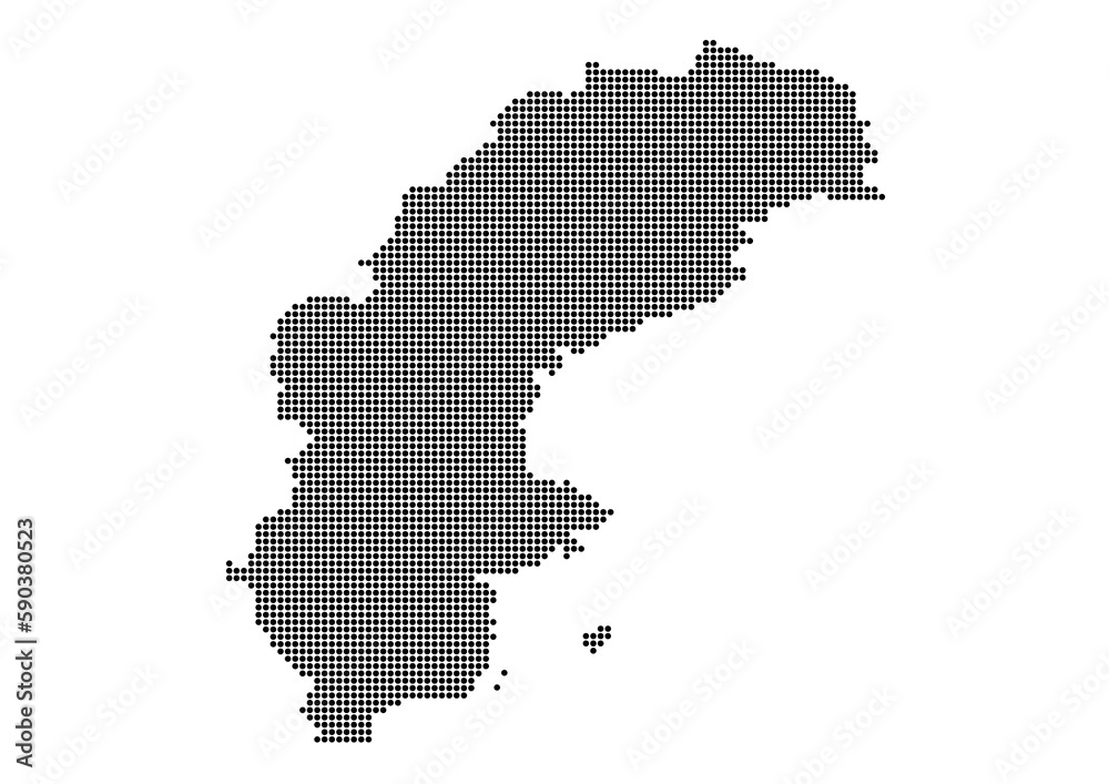 An abstract representation of Sweden,Sweden map made using a mosaic of black dots. Illlustration suitable for digital editing and large size prints. 
