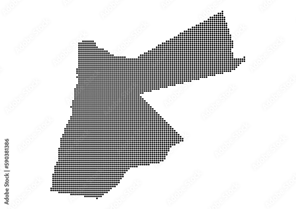 An abstract representation of Jordan,Jordan map made using a mosaic of black dots. Illlustration suitable for digital editing and large size prints. 