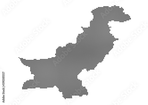 An abstract representation of Pakistan,Pakistan map made using a mosaic of black dots. Illlustration suitable for digital editing and large size prints.  © mapsandphotos