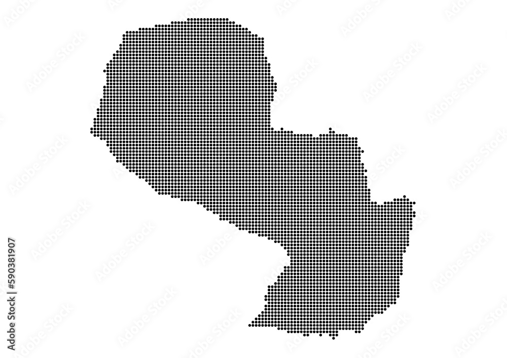 An abstract representation of Paraguay,Paraguay map made using a mosaic of black dots. Illlustration suitable for digital editing and large size prints. 