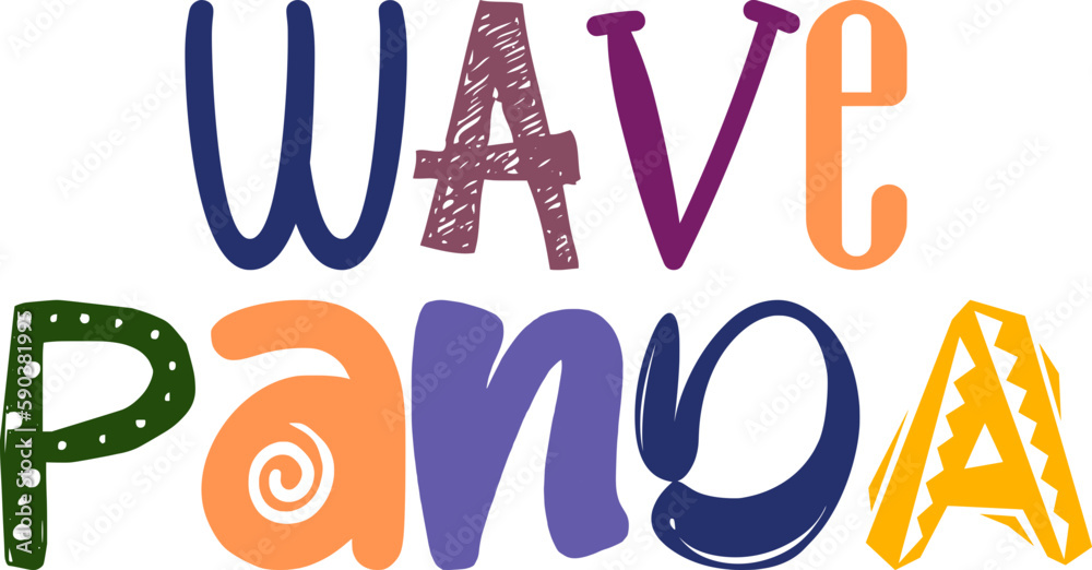 Wave Panda Hand Lettering Illustration for T-Shirt Design, Gift Card, Icon, Label Wave Panda Hand Lettering Illustration for T-Shirt Design, Gift Card, Icon, Label
