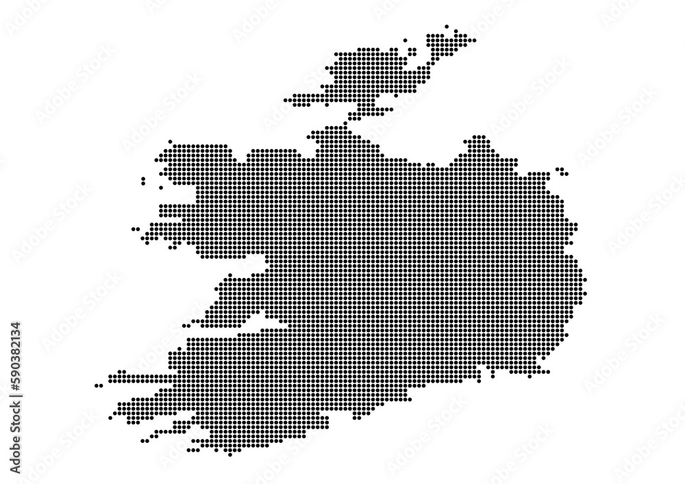 An abstract representation of Ireland,Ireland map made using a mosaic of black dots. Illlustration suitable for digital editing and large size prints. 