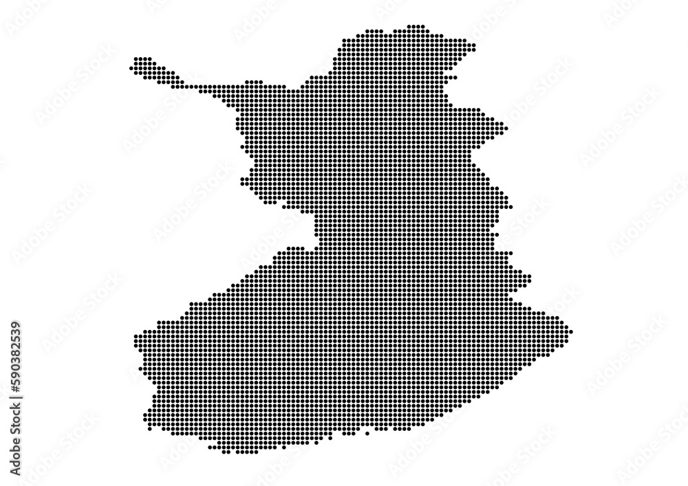 An abstract representation of Finland,Finland map made using a mosaic of black dots. Illlustration suitable for digital editing and large size prints. 