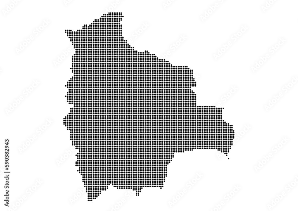 An abstract representation of Bolivia,Bolivia map made using a mosaic of black dots. Illlustration suitable for digital editing and large size prints. 