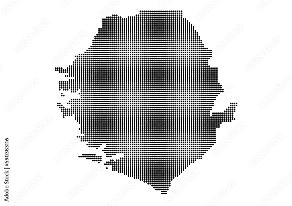 An abstract representation of Sierra Leone,Sierra Leone map made using a mosaic of black dots. Illlustration suitable for digital editing and large size prints. 