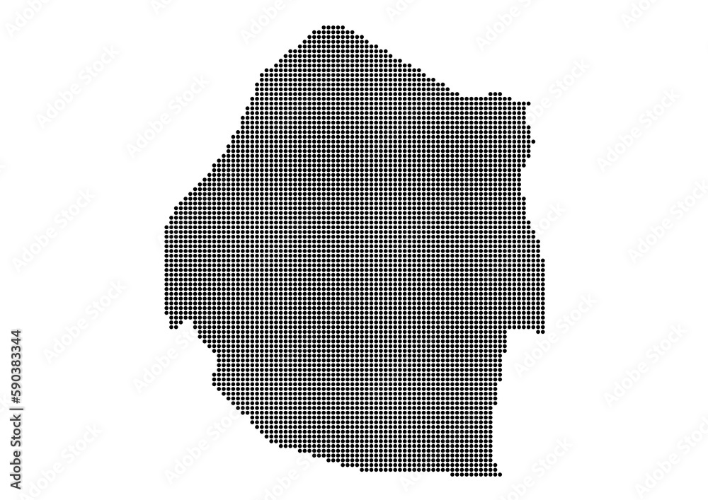 An abstract representation of eSwatini,eSwatini map made using a mosaic of black dots. Illlustration suitable for digital editing and large size prints. 
