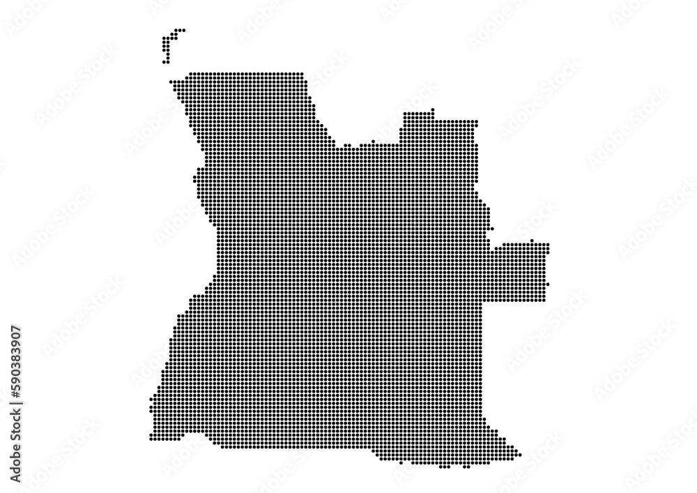 An abstract representation of Angola,Angola map made using a mosaic of black dots. Illlustration suitable for digital editing and large size prints. 